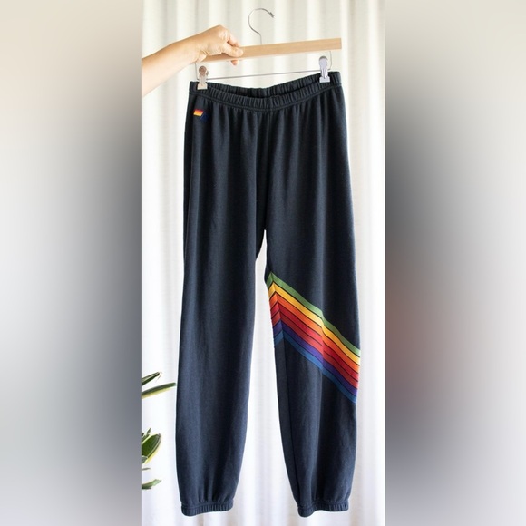 Aviator Nation Charcoal Neon Chevron Sweatpants Small - Picture 4 of 6